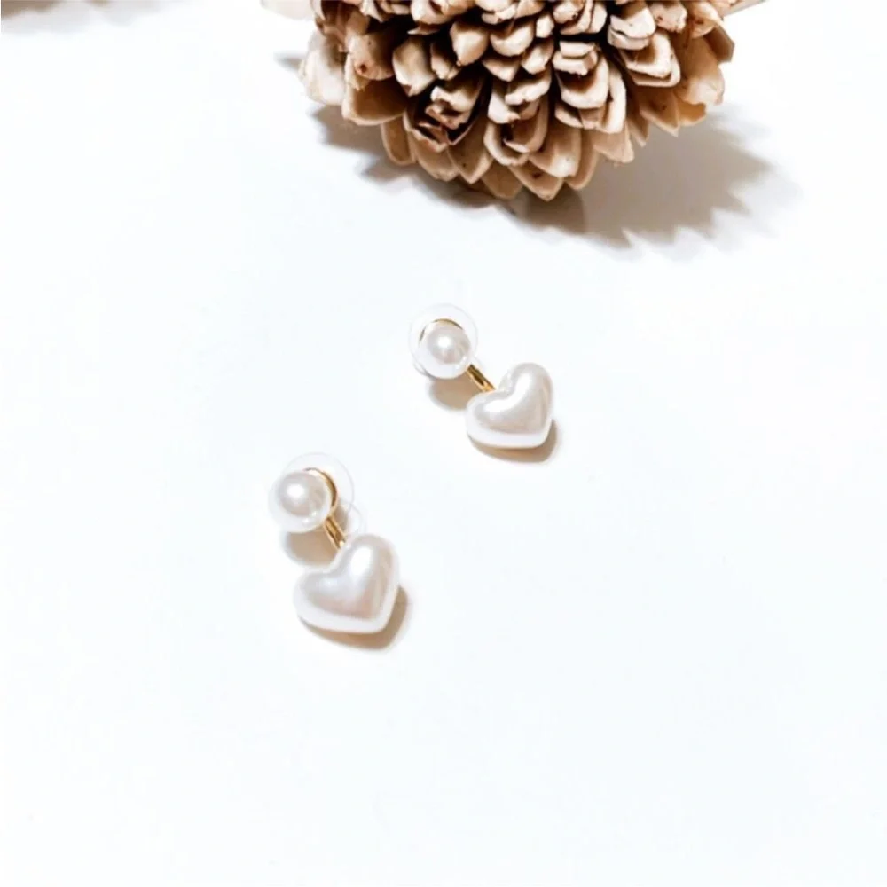 Faux Pearl Heart Earrings